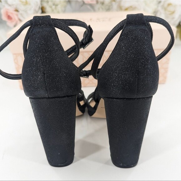 Badgley Mischka Black Glitter Sparkle Strappy High Heel Sandals Size 7 - Picture 3 of 6